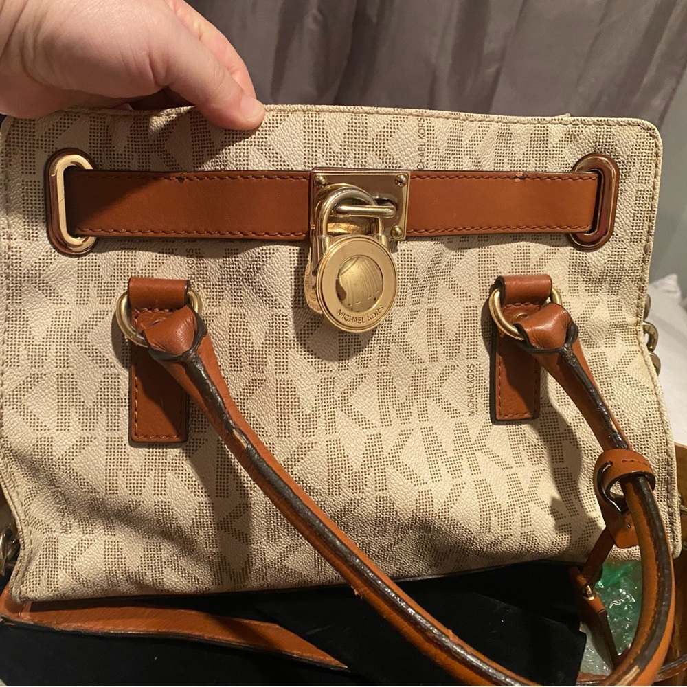 Michael Kors Cream and Brown Shoulder Bag